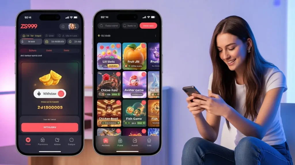 Zs999 Game casino dashboard with slots and card games