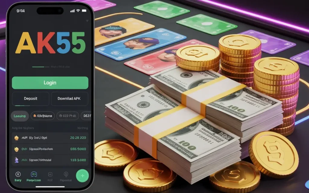 AK55 mobile gaming app interface preview