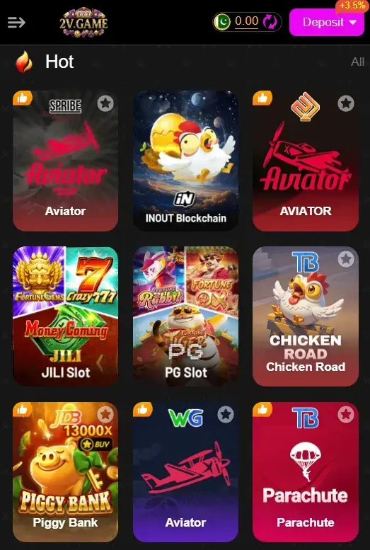2V Game dashboard home screen overview
