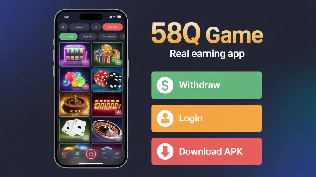 58Q game app interface on Android