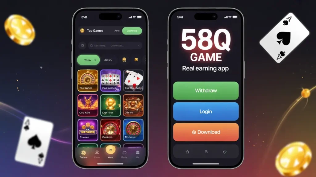 58Q real earning app gameplay screen