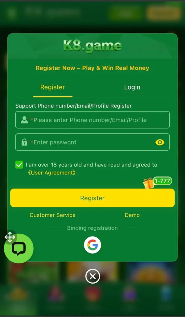 k8.game login and register